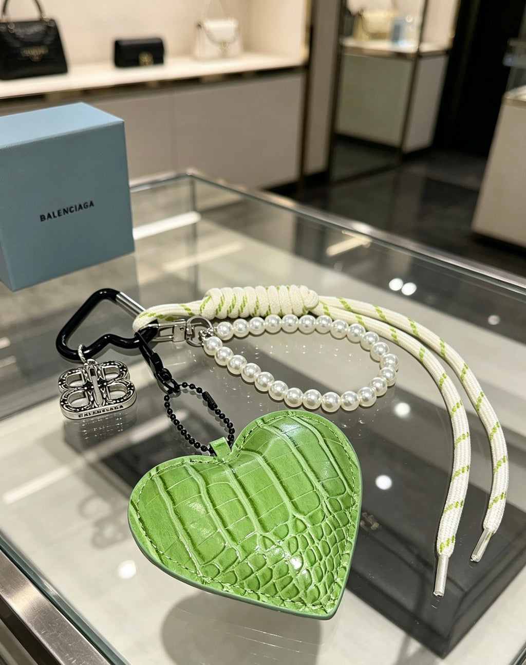 Balenciaga Green Heart Charm Cord Keychain - album image 6