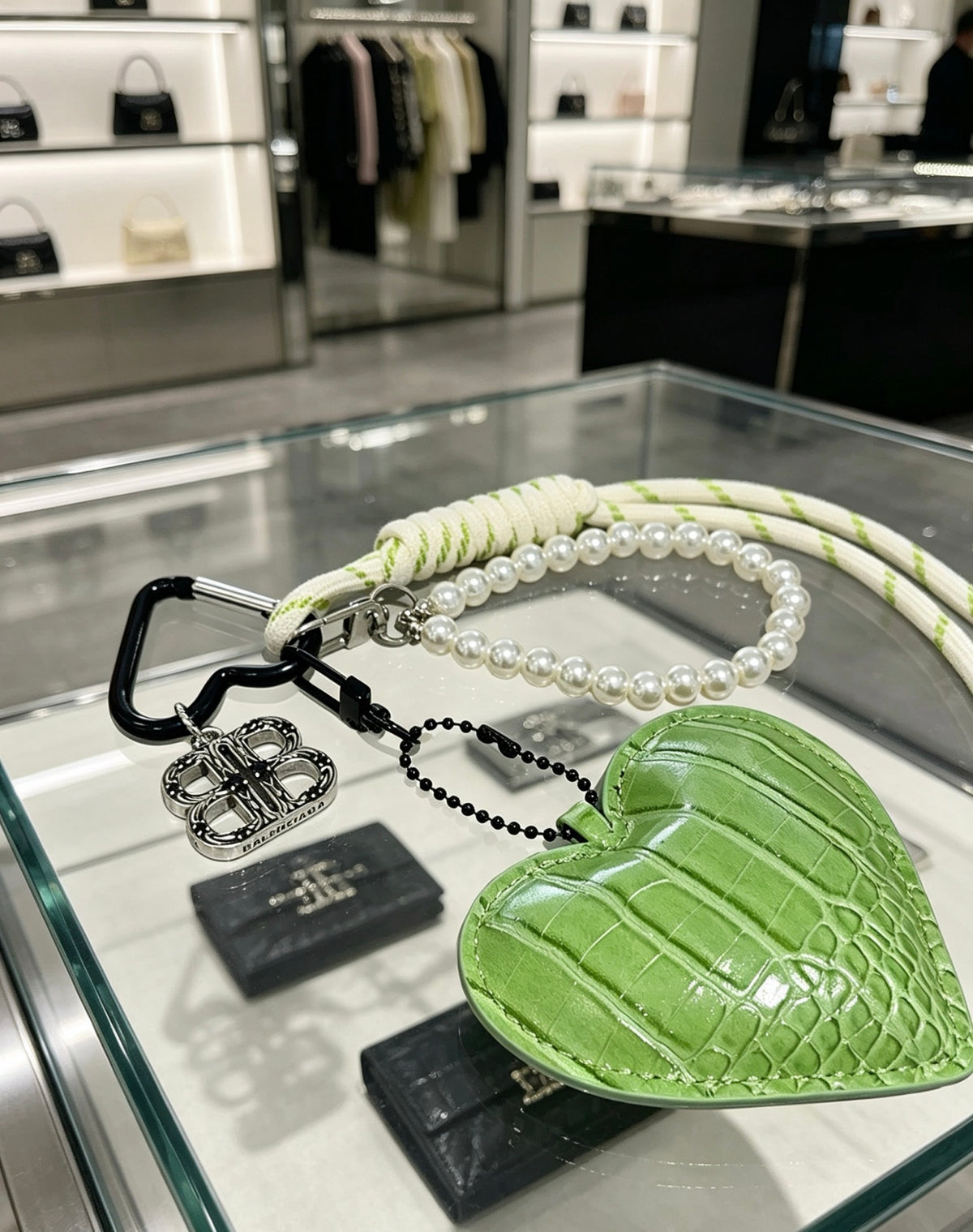 Balenciaga Green Heart Charm Cord Keychain - album image 4