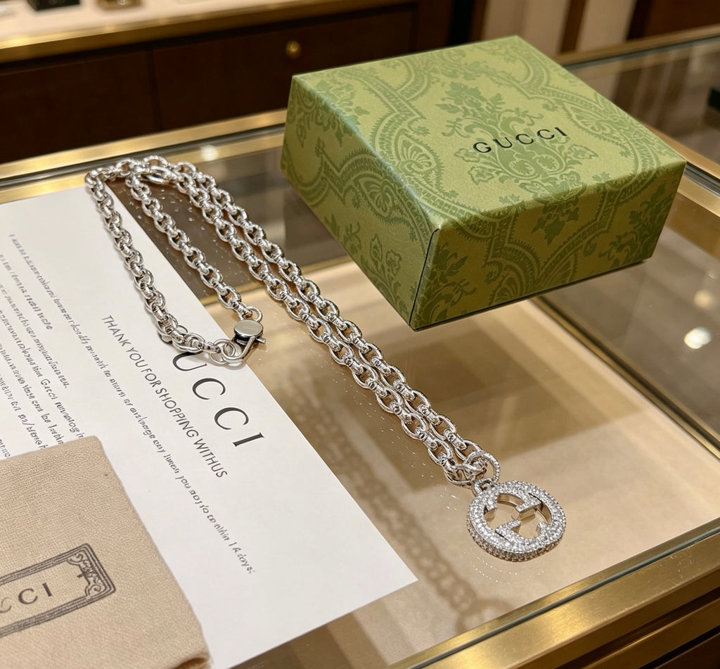 Gucci Anger Forest Interlocking G Antique Silver-Tone Silver-Tone Crystal Accent Antiqued Necklace - album image 8