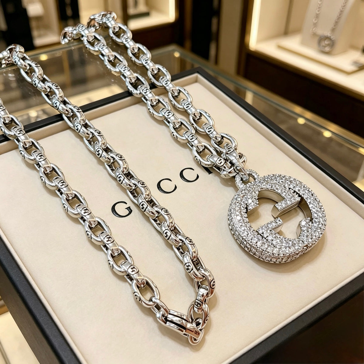 Gucci Anger Forest Interlocking G Antique Silver-Tone Silver-Tone Crystal Accent Antiqued Necklace - album image 2