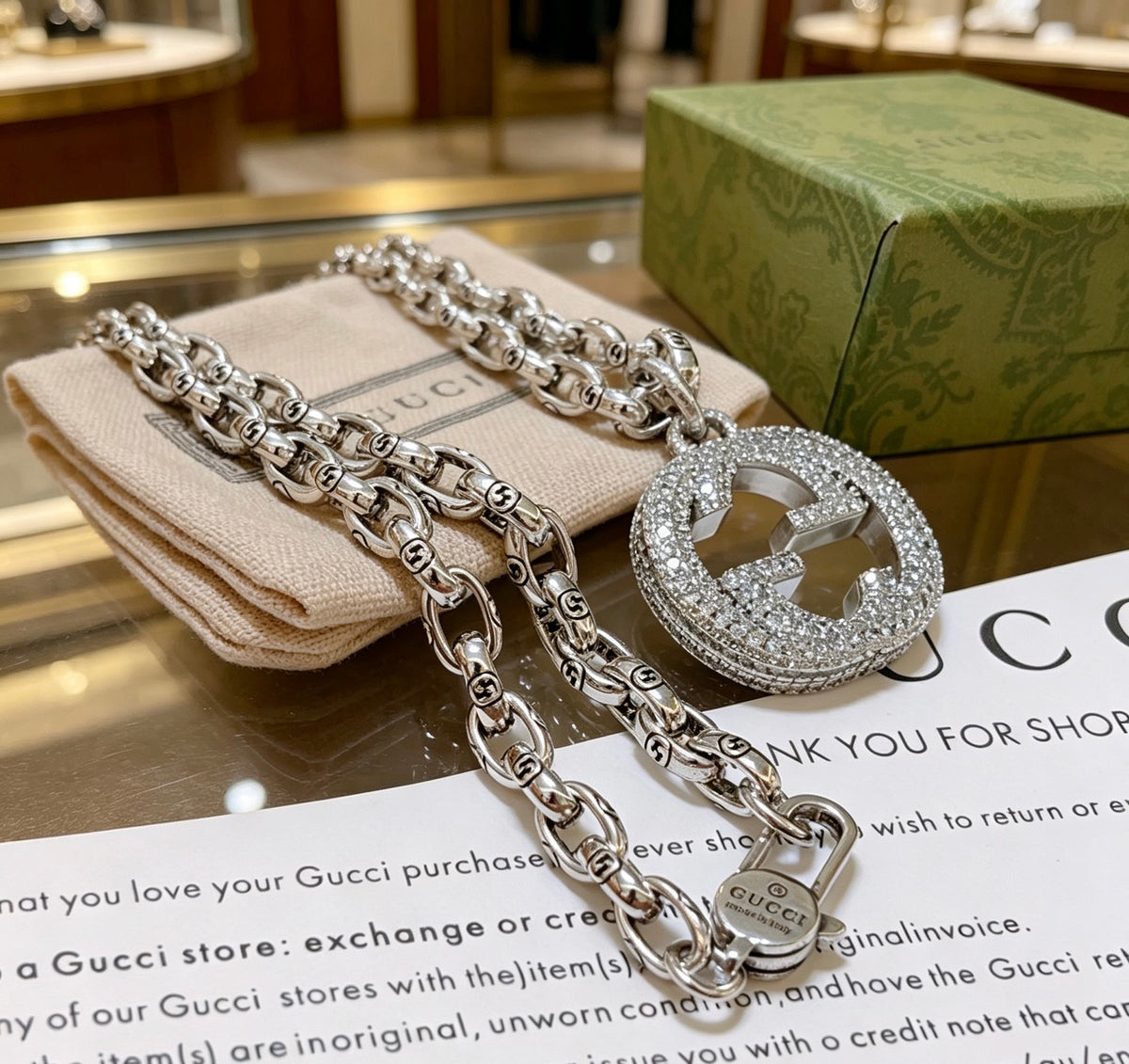 Gucci Anger Forest Interlocking G Antique Silver-Tone Silver-Tone Crystal Accent Antiqued Necklace - album image 5