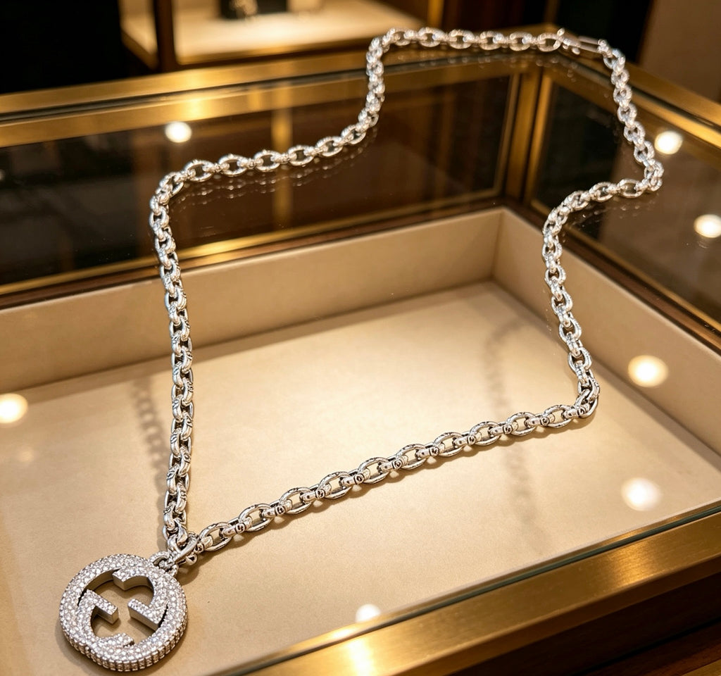 Gucci Anger Forest Interlocking G Antique Silver-Tone Silver-Tone Crystal Accent Antiqued Necklace - album image 7