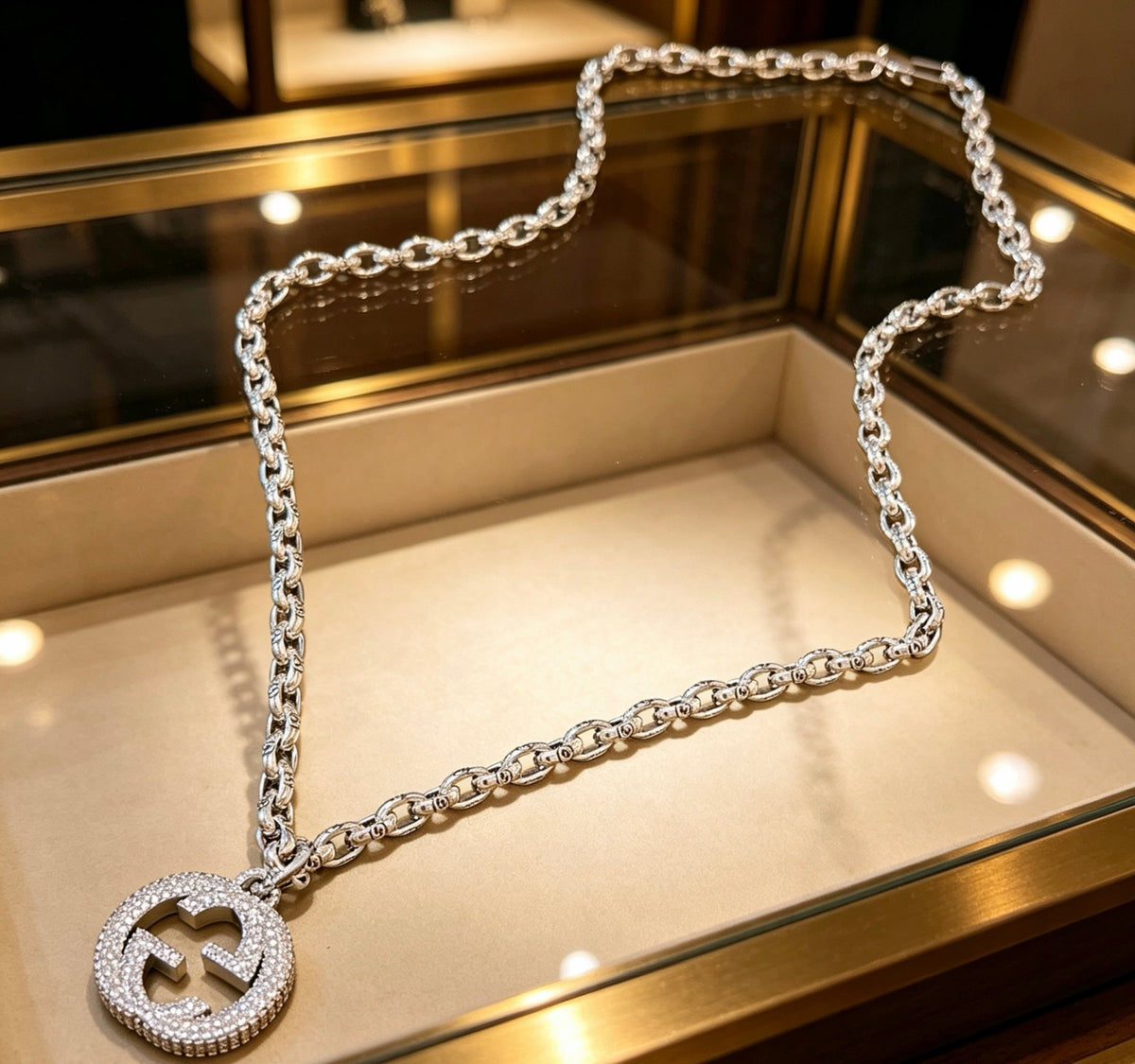 Gucci Anger Forest Interlocking G Antique Silver-Tone Silver-Tone Crystal Accent Antiqued Necklace - album image 7