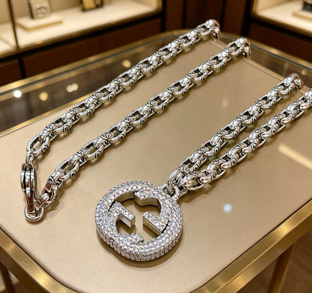 Gucci Anger Forest Interlocking G Antique Silver-Tone Silver-Tone Crystal Accent Antiqued Necklace - album image 1