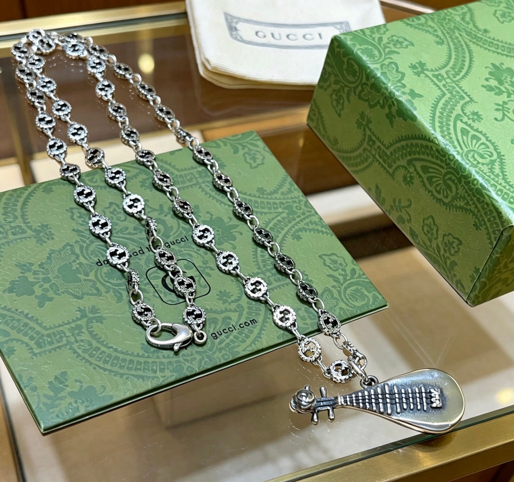 Gucci Anger Forest Interlocking G Guitar Antiqued Chain Necklace - album image 8