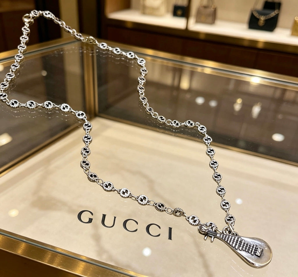 Gucci Anger Forest Interlocking G Guitar Antiqued Chain Necklace - album image 1