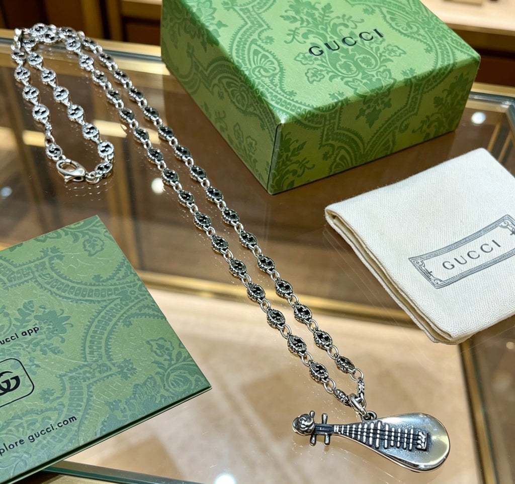 Gucci Anger Forest Interlocking G Guitar Antiqued Chain Necklace - album image 7