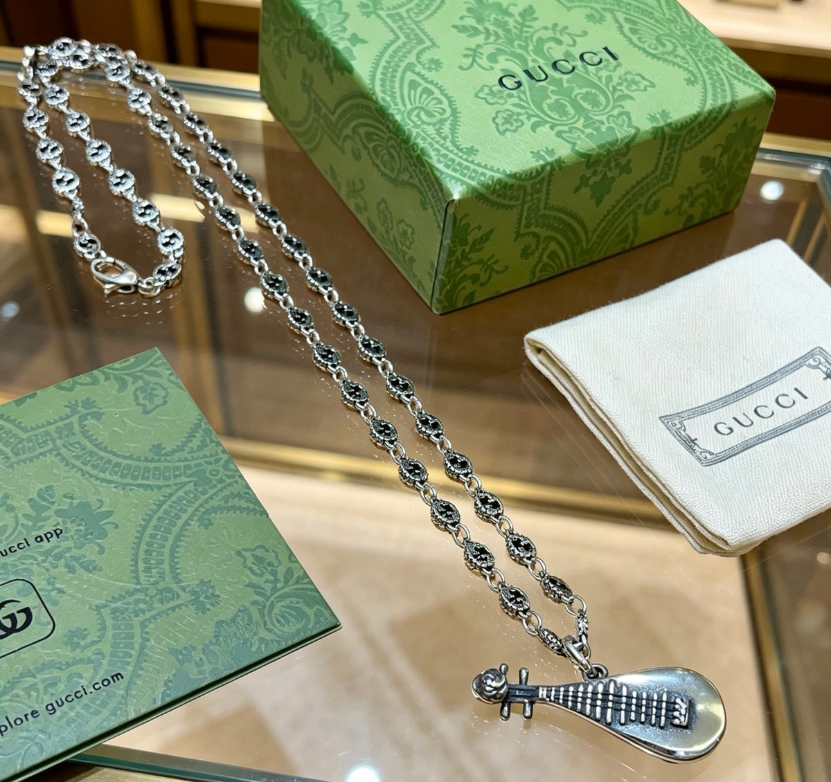 Gucci Anger Forest Interlocking G Guitar Antiqued Chain Necklace - album image 7