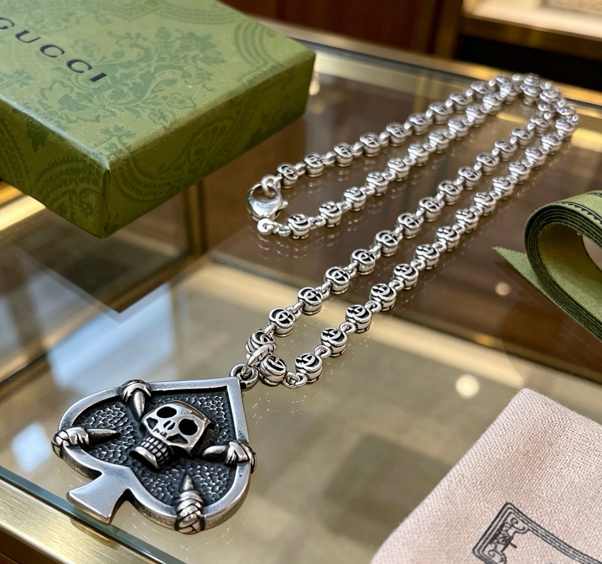 Gucci Anger Forest Interlocking G Skull Antiqued Chain Necklace - album image 5