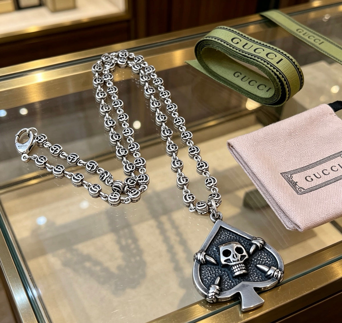 Gucci Anger Forest Interlocking G Skull Antiqued Chain Necklace - album image 7