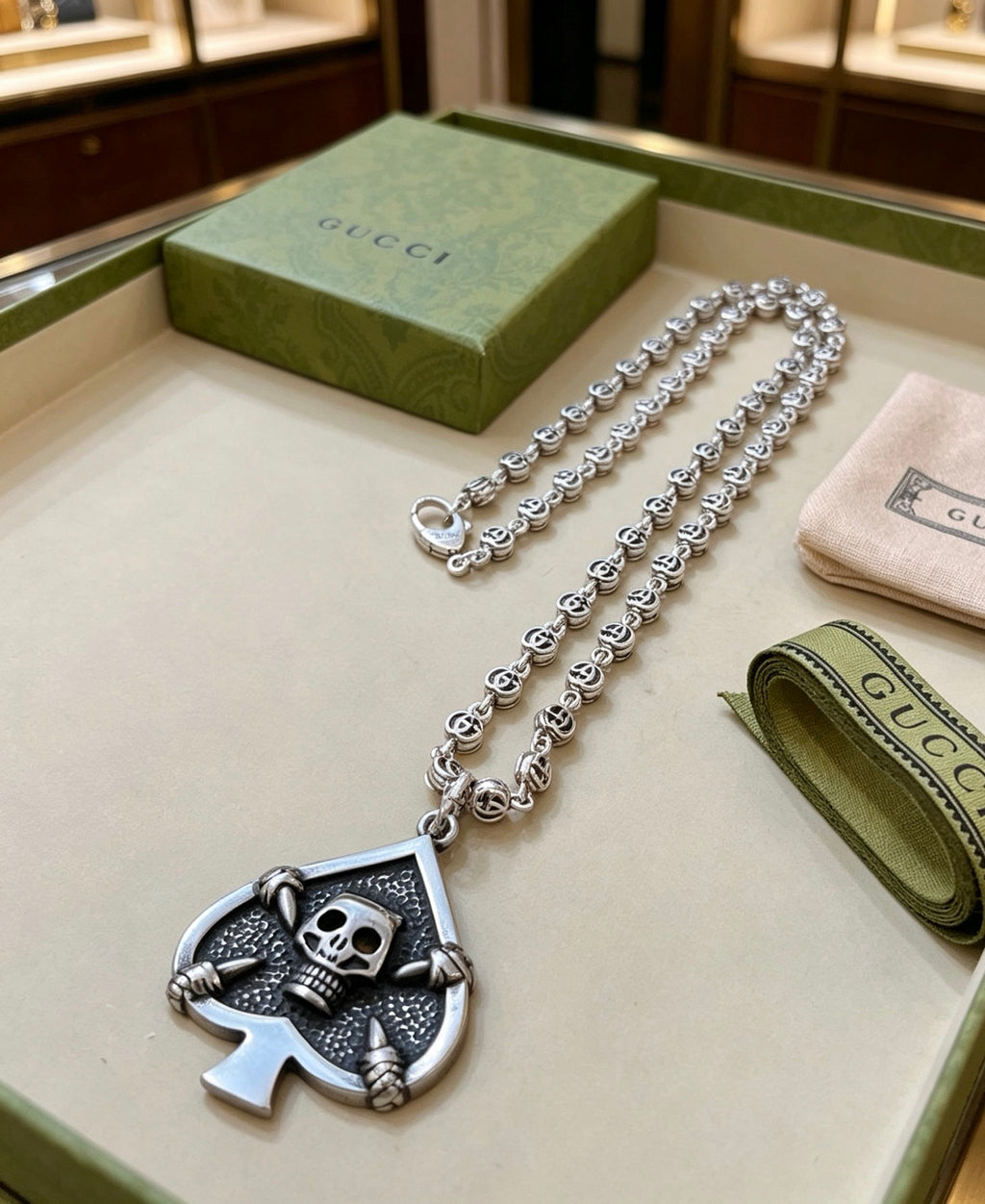 Gucci Anger Forest Interlocking G Skull Antiqued Chain Necklace - album image 9