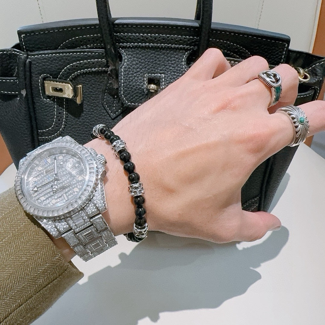 Hermès Black Bead Gold-Tone Anchor Charm Bracelet - album image 4