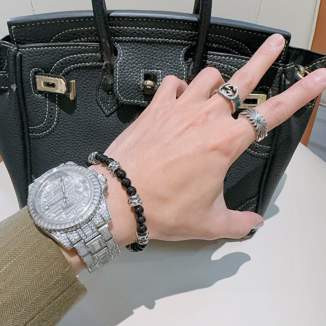 Hermès Black Bead Gold-Tone Anchor Charm Bracelet - album image 7