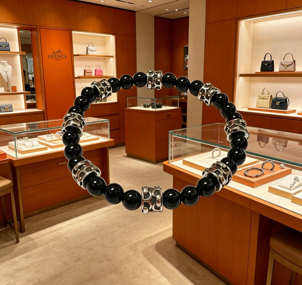 Hermès Black Bead Gold-Tone Anchor Charm Bracelet - album image 8