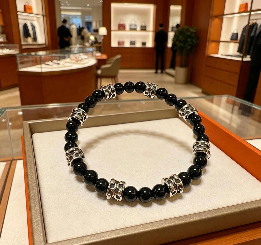 Hermès Black Bead Gold-Tone Anchor Charm Bracelet - album image 1