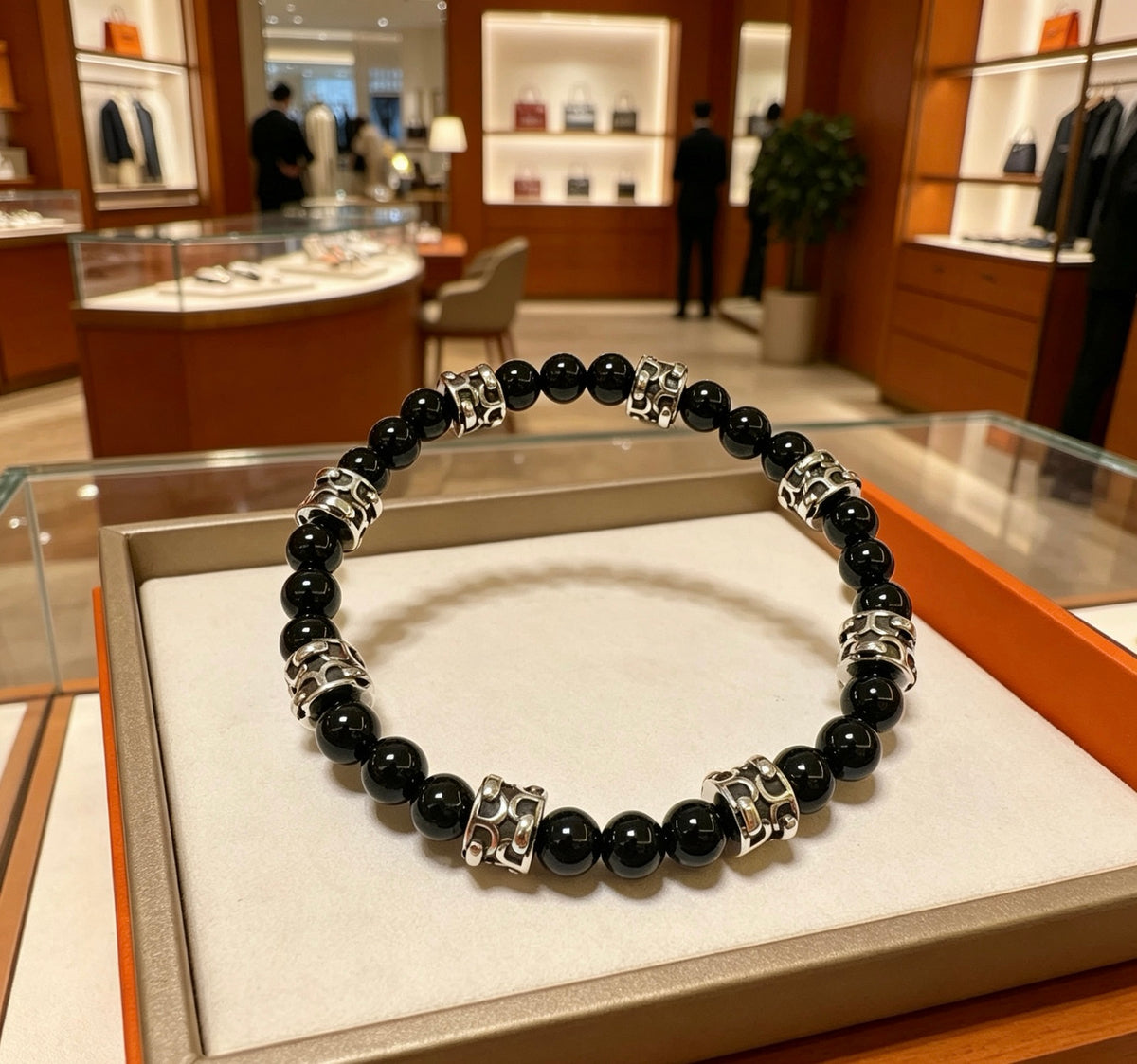 Hermès Black Bead Gold-Tone Anchor Charm Bracelet - album image 1