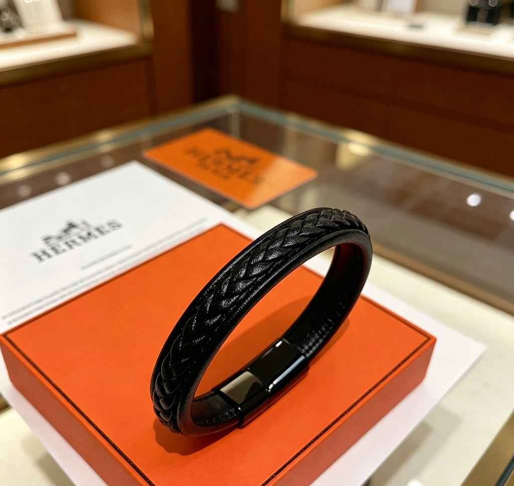 Hermès Black Braided Leather Bracelet - album image 2