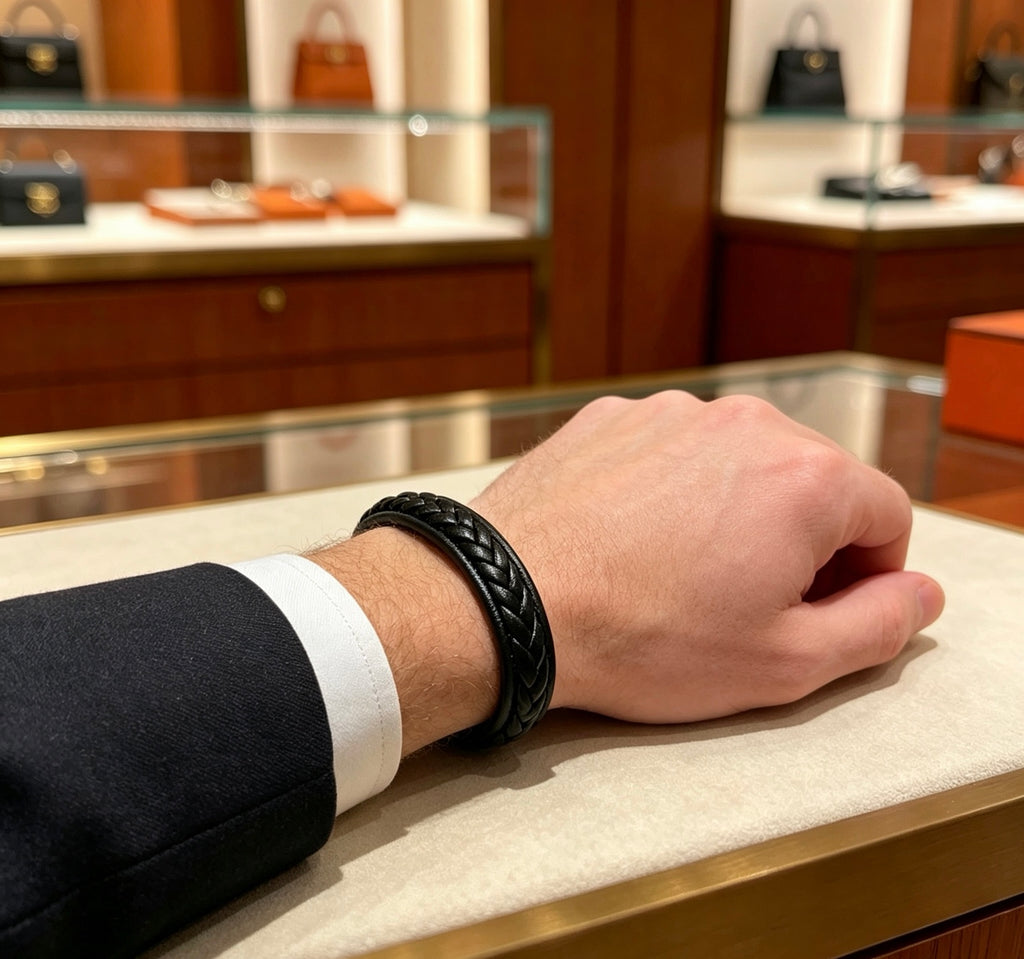 Hermès Black Braided Leather Bracelet - album image 7