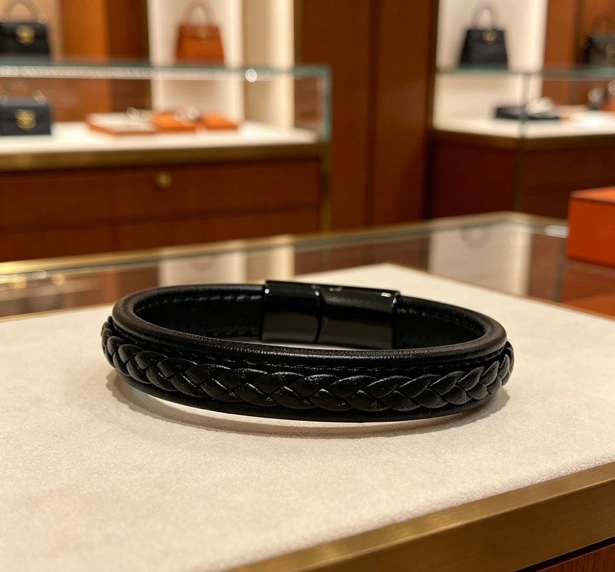 Hermès Black Braided Leather Bracelet - album image 6