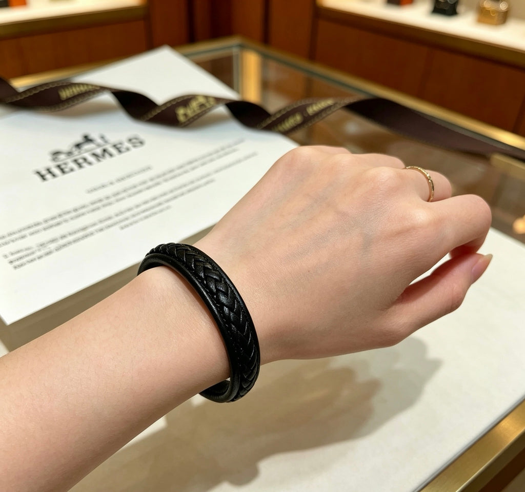 Hermès Black Braided Leather Bracelet - album image 5