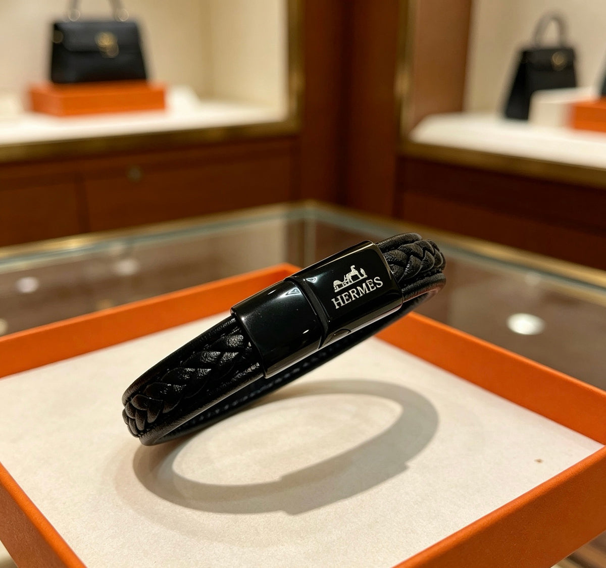 Hermès Black Braided Leather Bracelet - album image 9