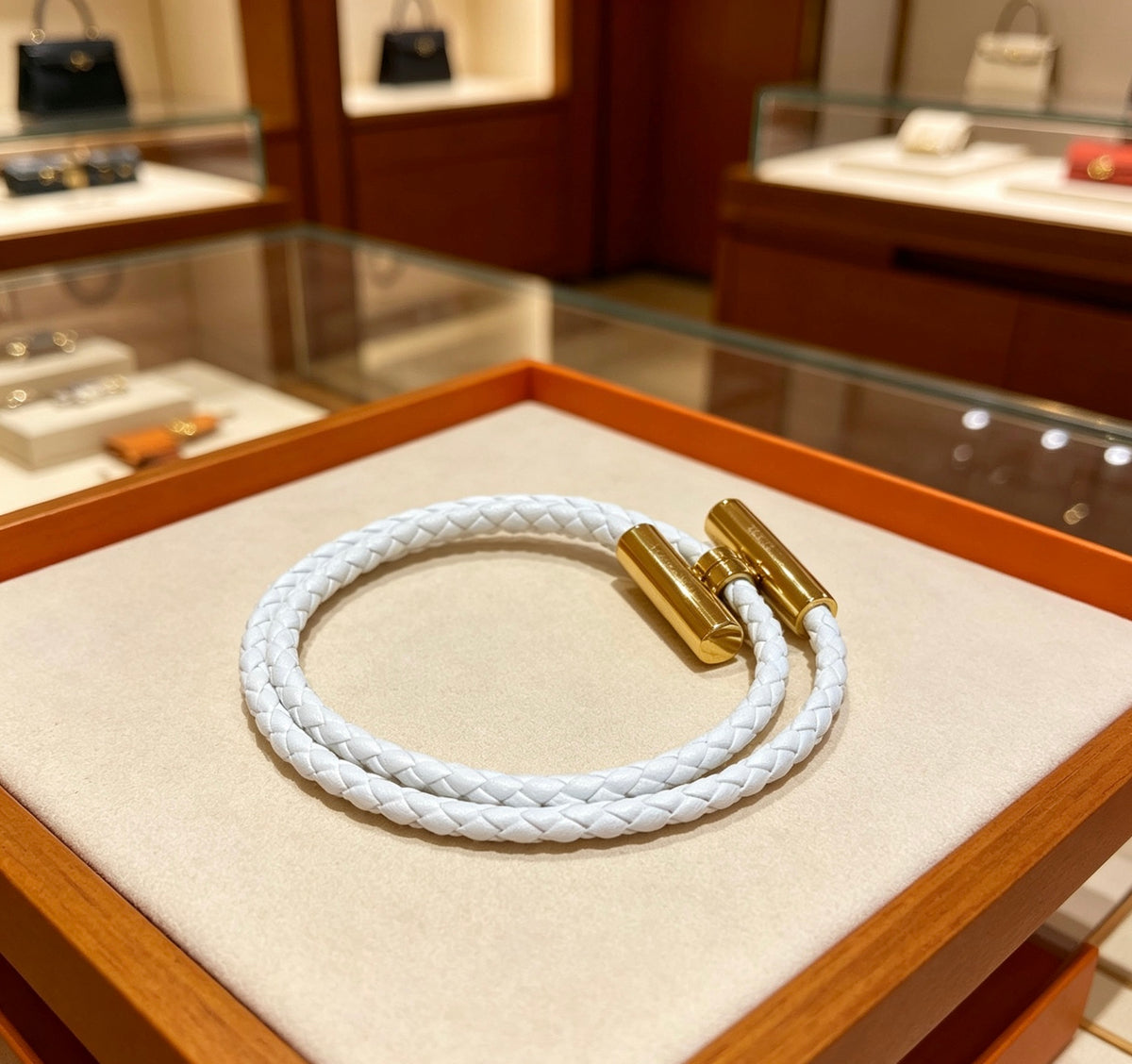 Hermès White Leather Gold-Tone H Bracelet - album image 1