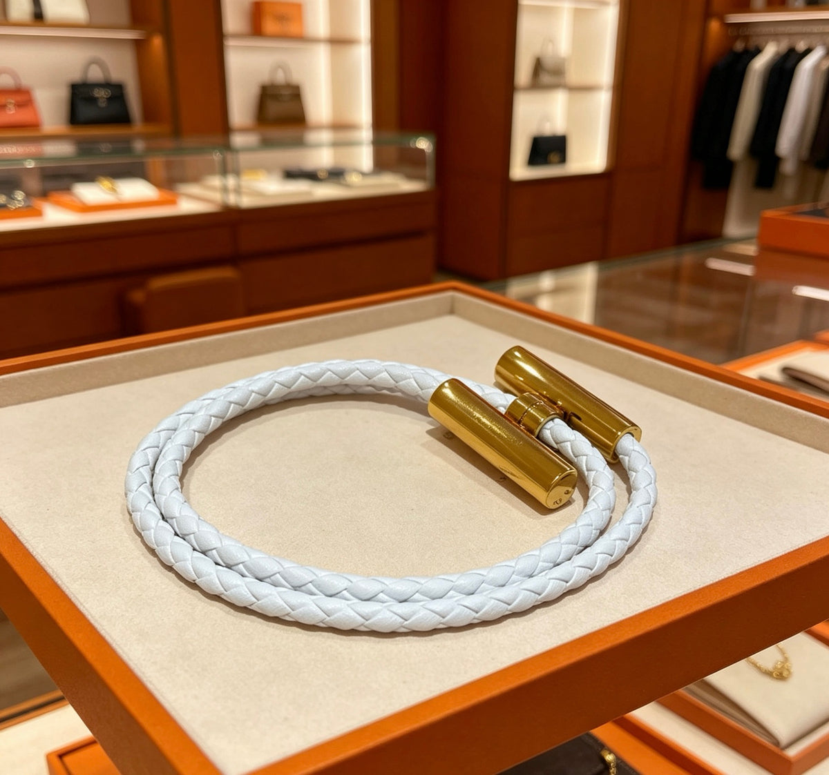 Hermès White Leather Gold-Tone H Bracelet - album image 4