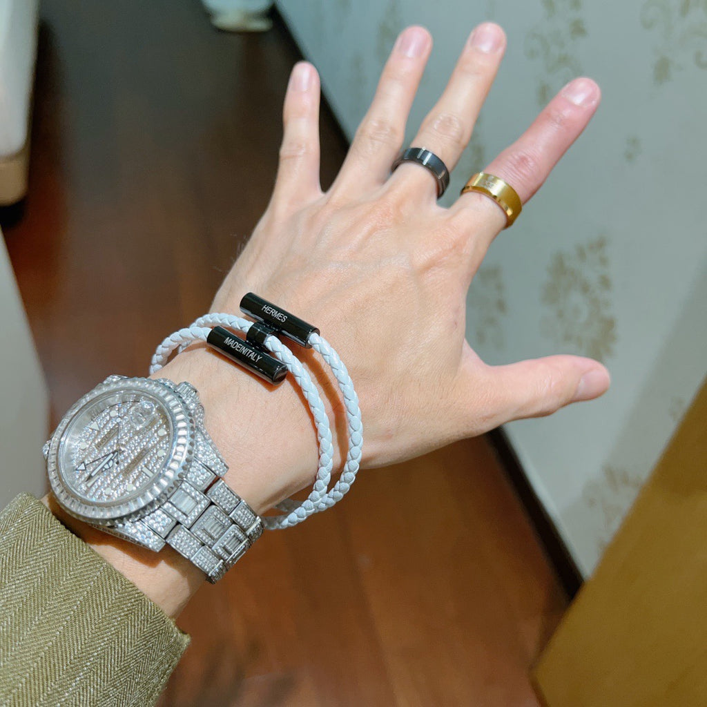Hermès White Leather Black H Bracelet - album image 3