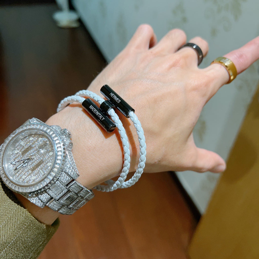 Hermès White Leather Black H Bracelet - album image 6