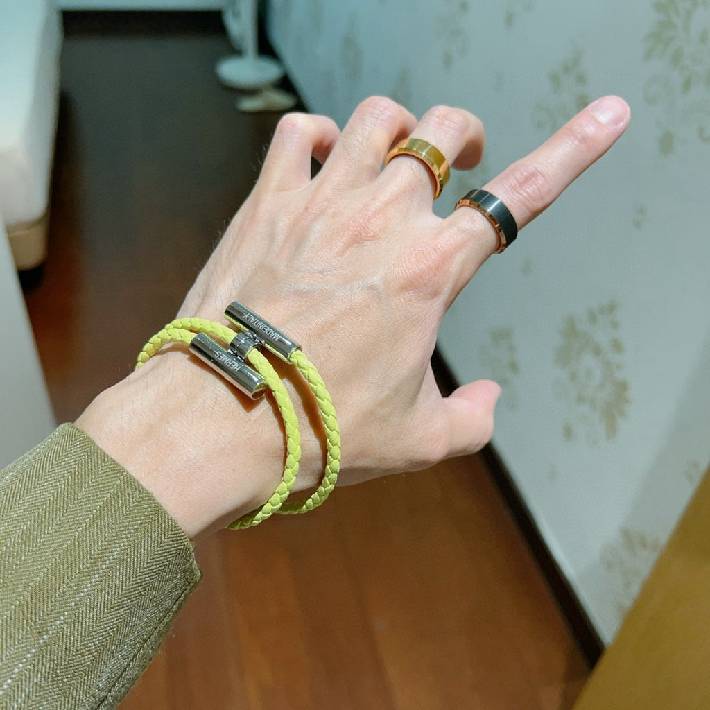 Hermès Yellow Braided Leather Gold-Tone H Bracelet - album image 6