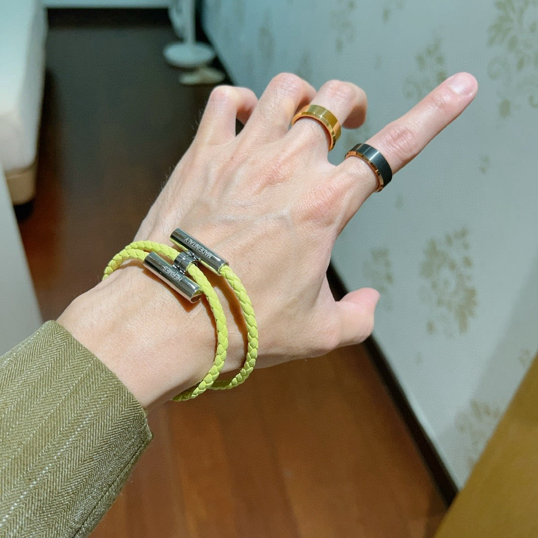 Hermès Yellow Braided Leather Gold-Tone H Bracelet - album image 6