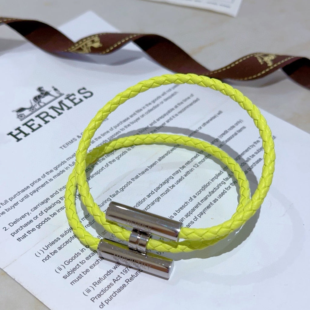 Hermès Yellow Braided Leather Gold-Tone H Bracelet - album image 9