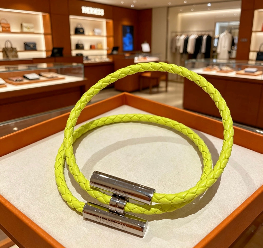 Hermès Yellow Braided Leather Gold-Tone H Bracelet - album image 1