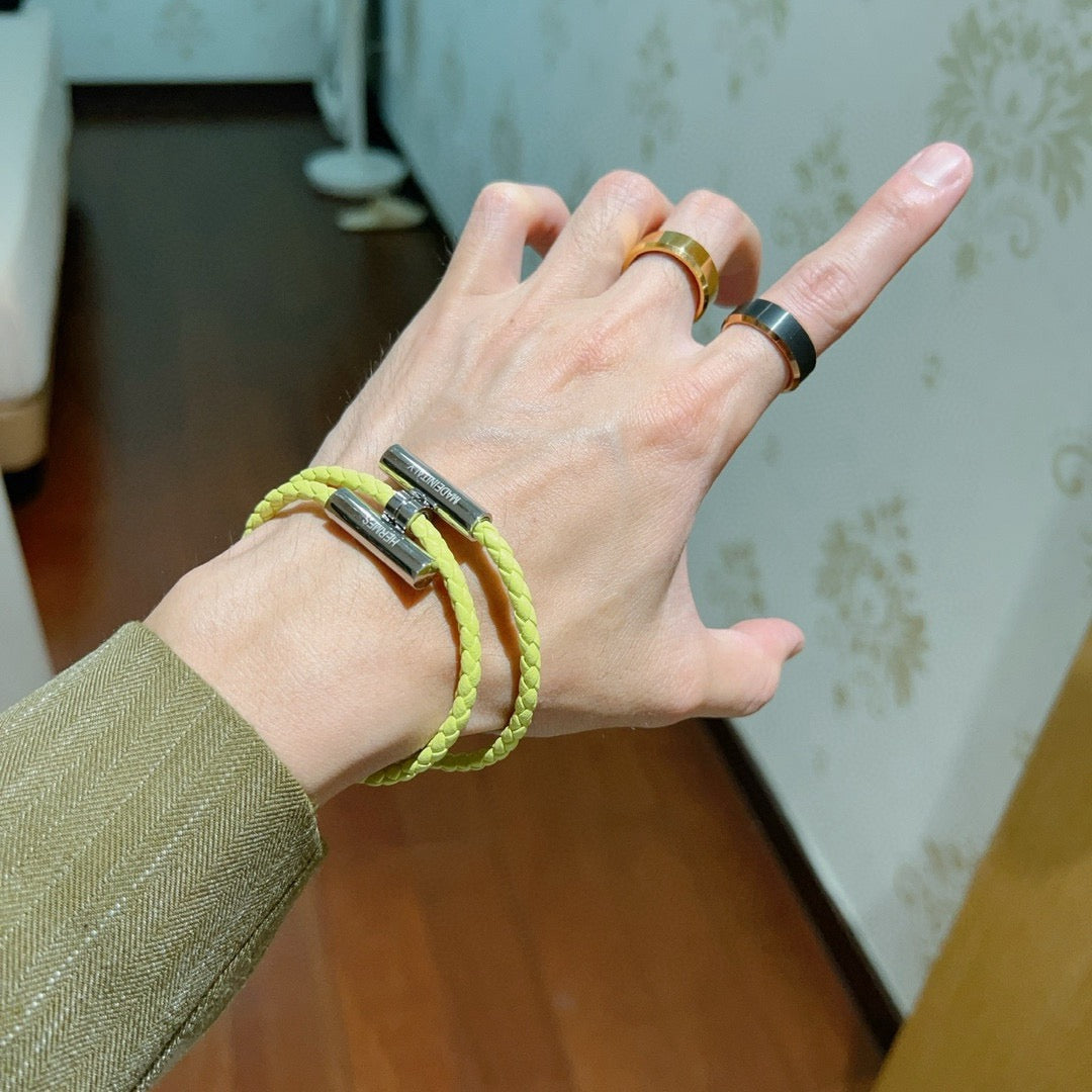 Hermès Yellow Braided Leather Gold-Tone H Bracelet - album image 3
