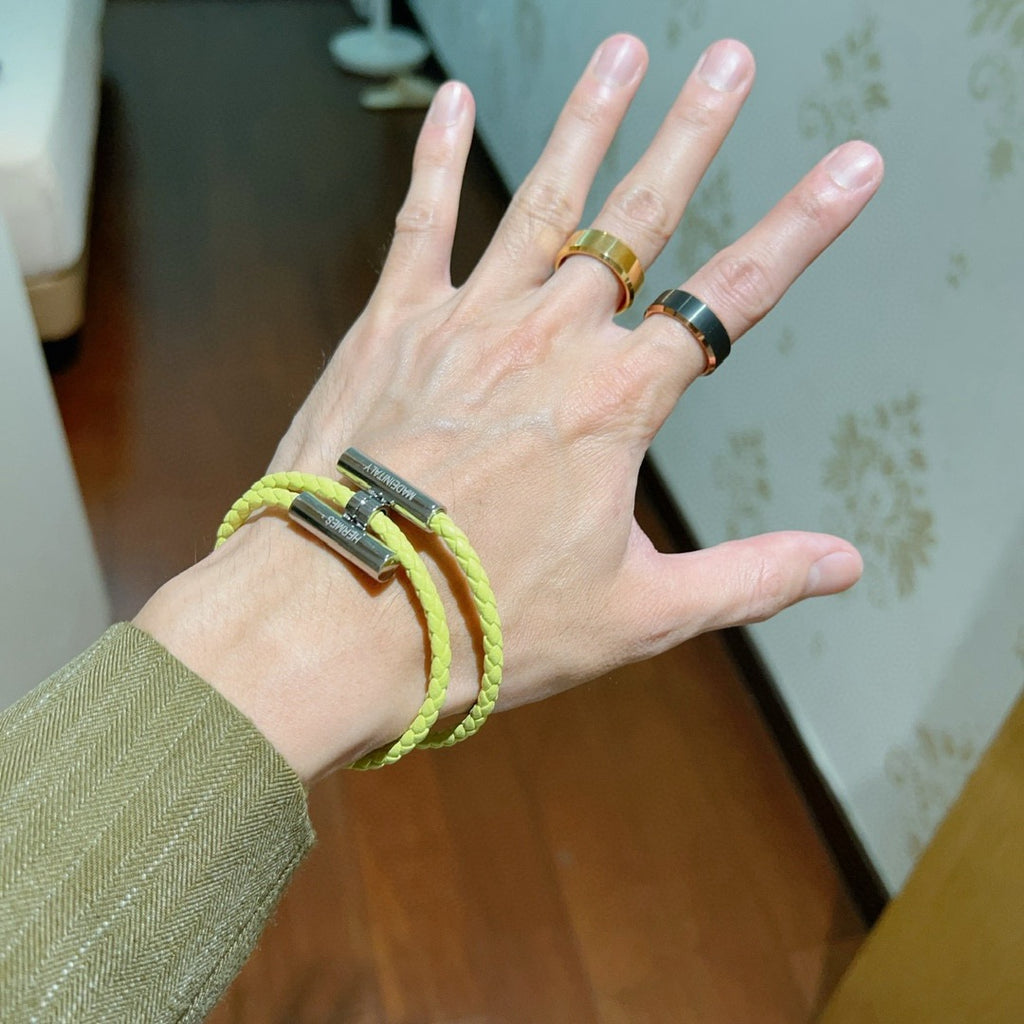 Hermès Yellow Braided Leather Gold-Tone H Bracelet - album image 8