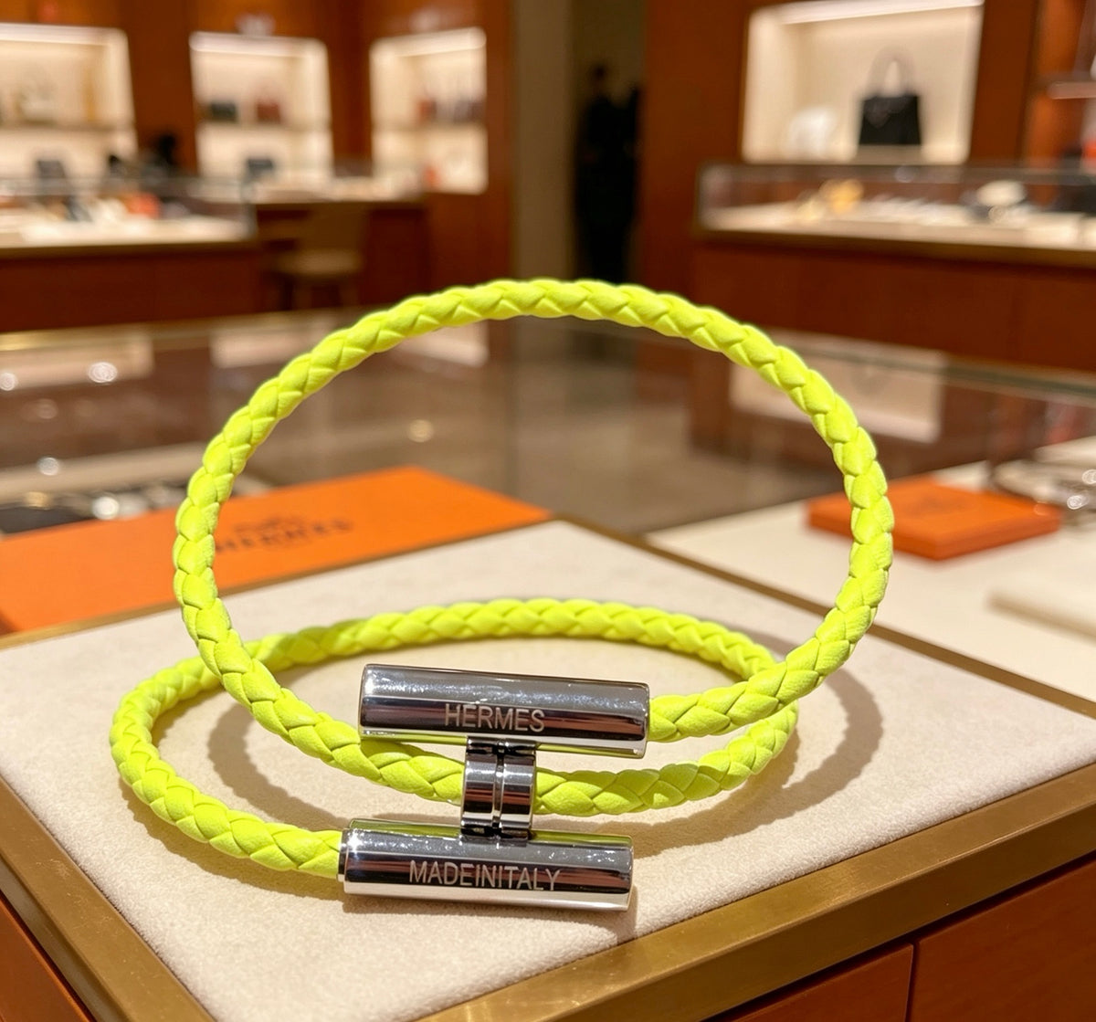 Hermès Yellow Braided Leather Gold-Tone H Bracelet - album image 2