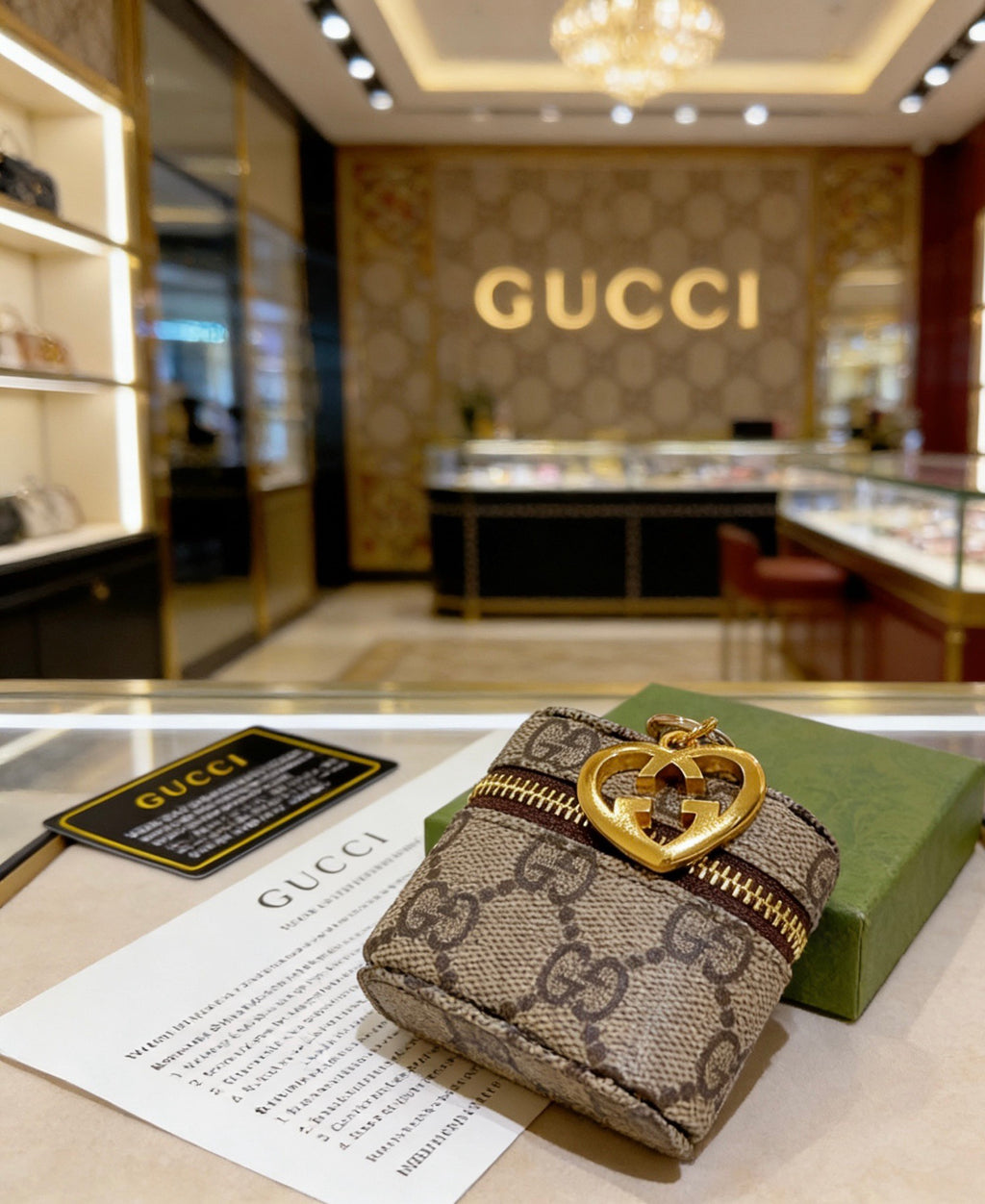Gucci Olive Monogram Key Case with Heart Motif - album image 3