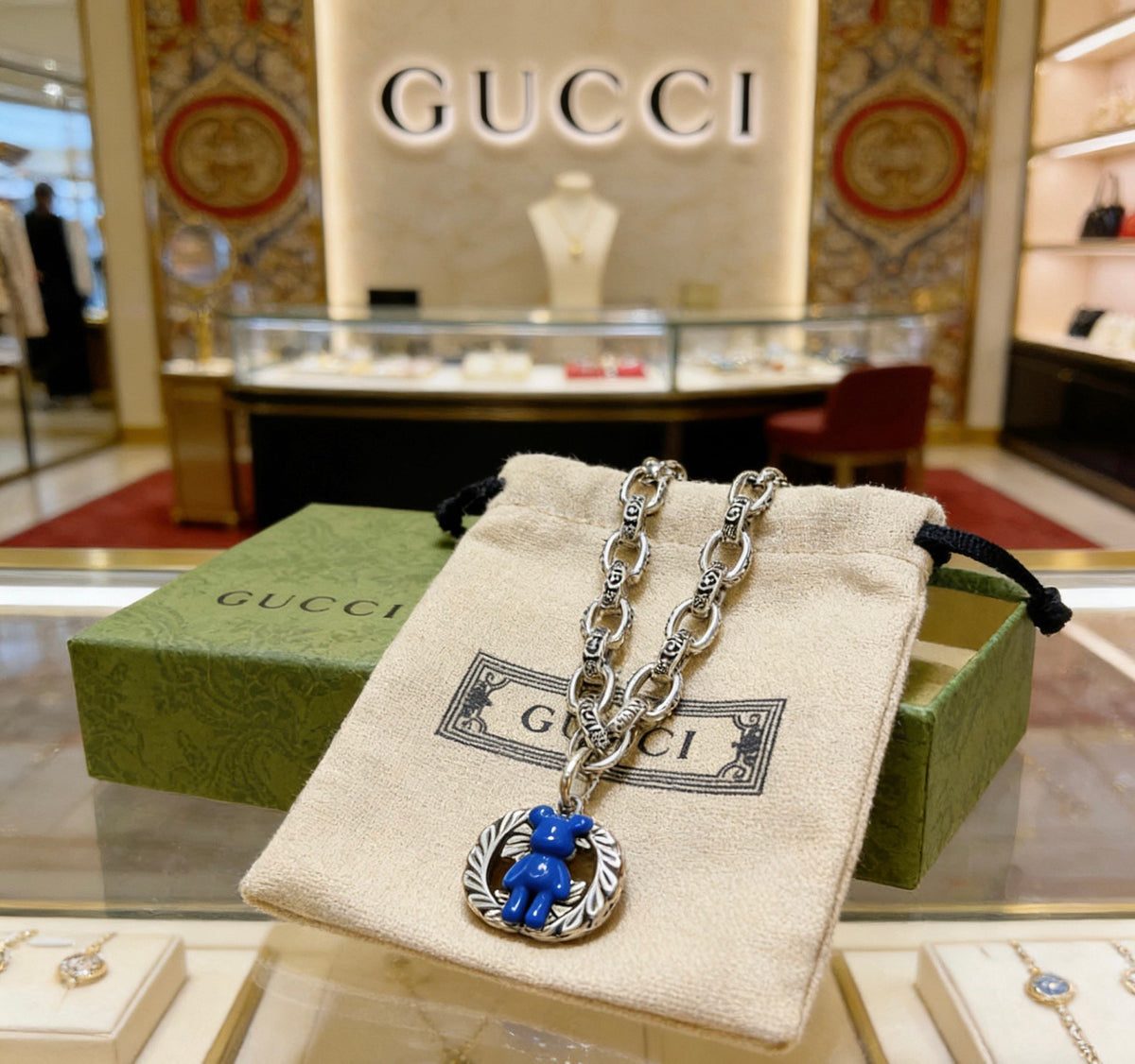 Gucci Silver-Tone Link Bracelet with Blue Heart Charm - album image 7