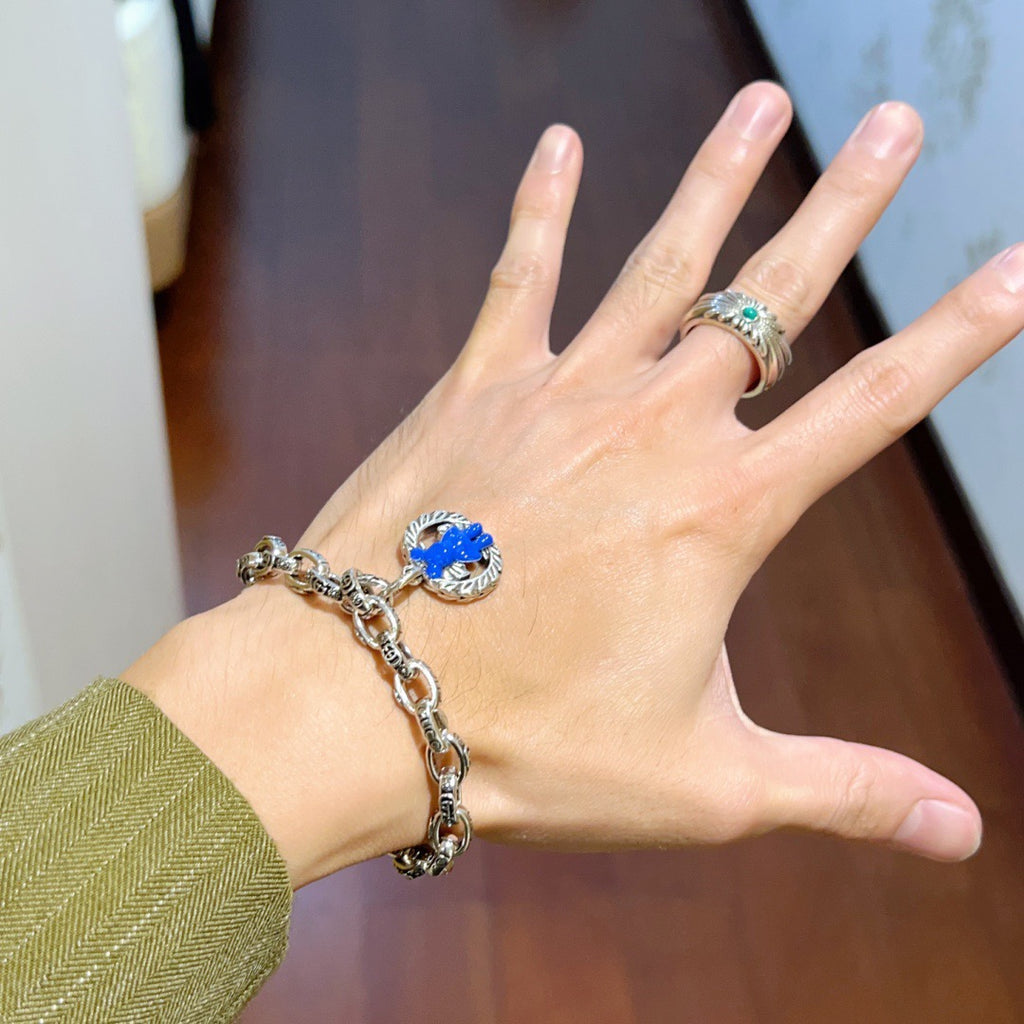 Gucci Silver-Tone Link Bracelet with Blue Heart Charm - album image 3