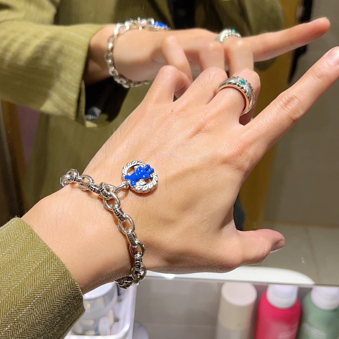 Gucci Silver-Tone Link Bracelet with Blue Heart Charm - album image 9