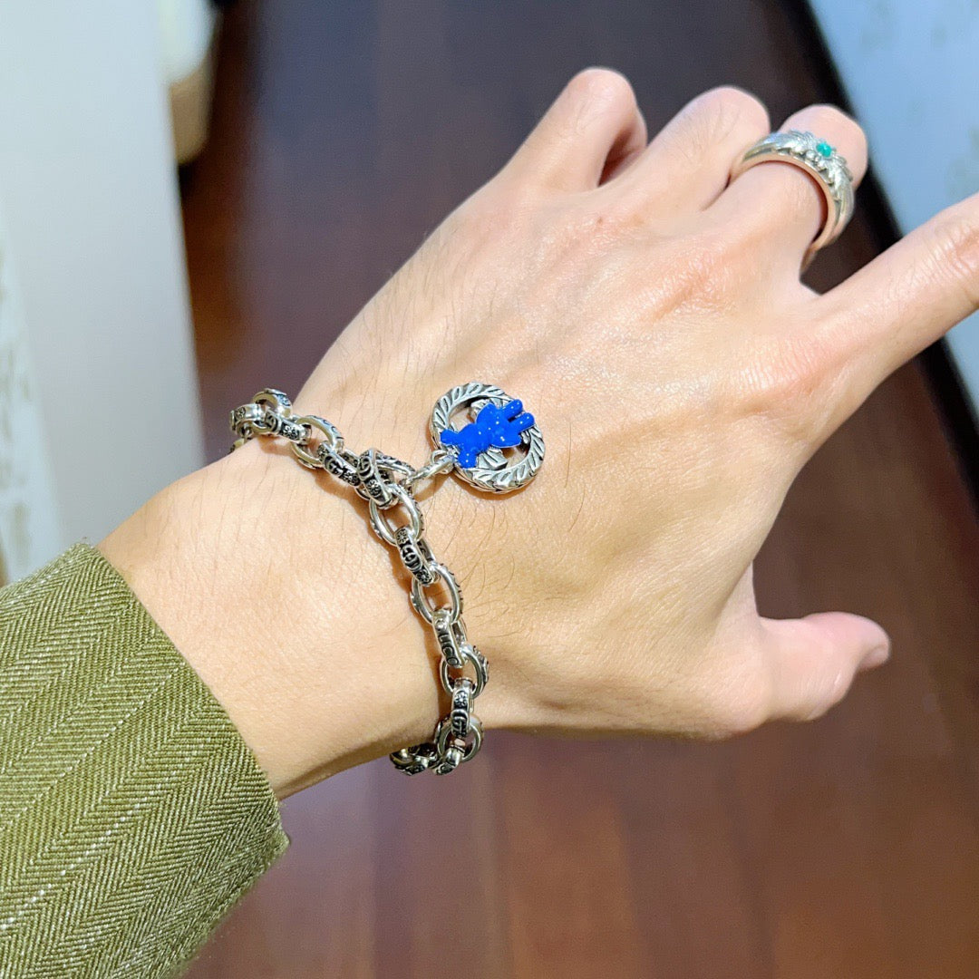 Gucci Silver-Tone Link Bracelet with Blue Heart Charm - album image 6