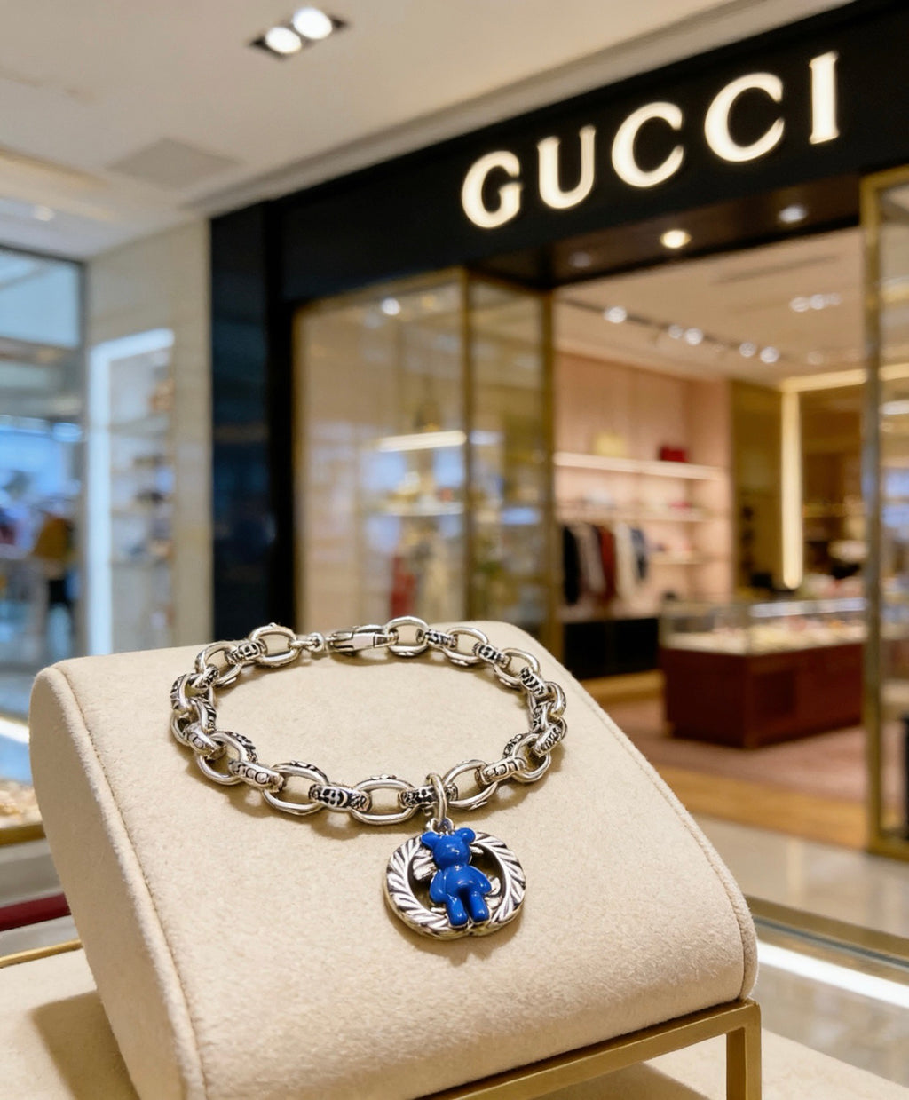 Gucci Silver-Tone Link Bracelet with Blue Heart Charm - album image 1
