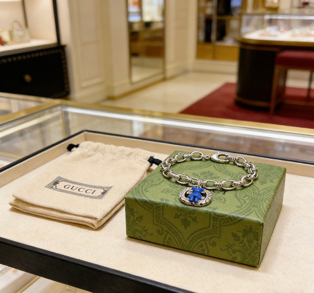 Gucci Silver-Tone Link Bracelet with Blue Heart Charm - album image 8