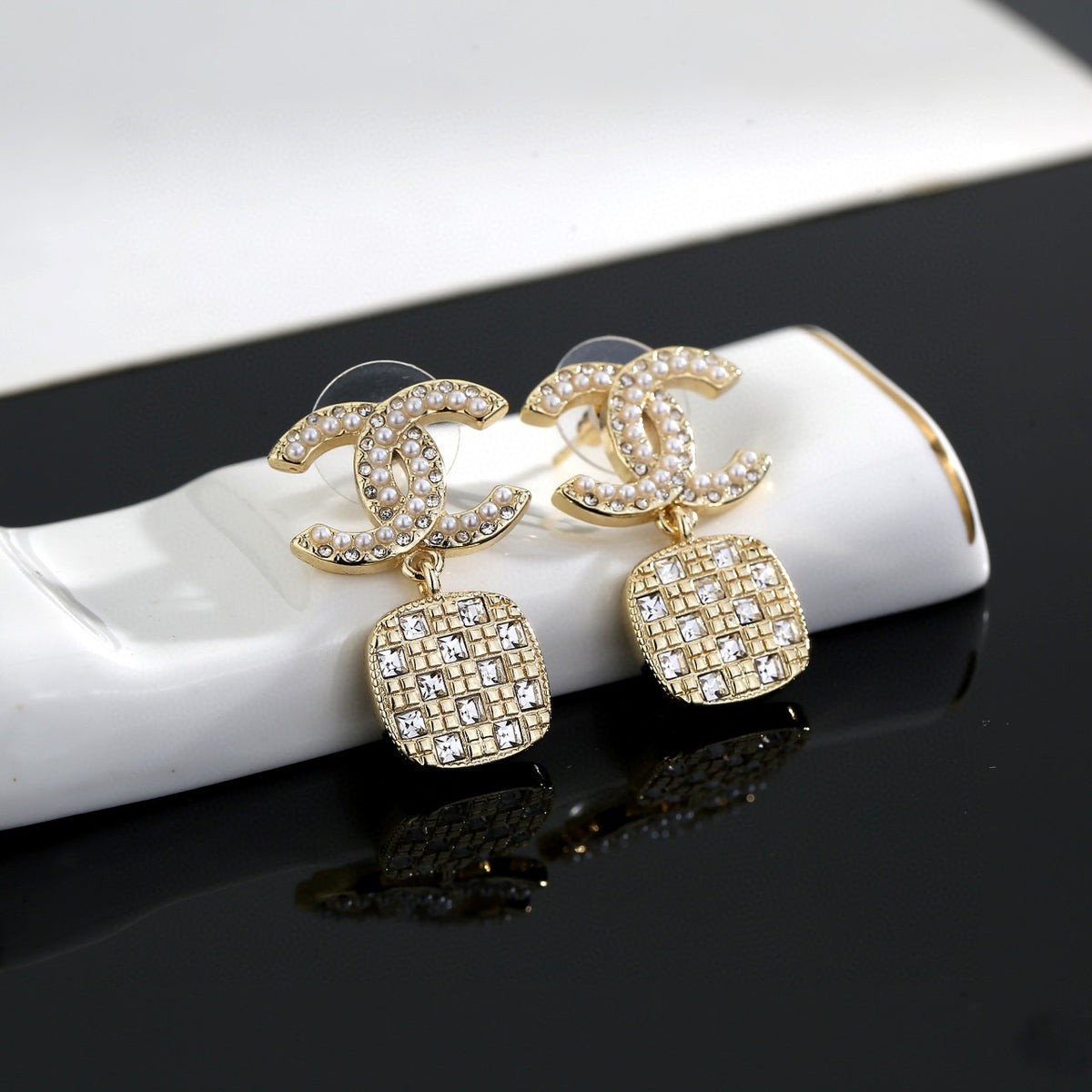 Chanel CC and Square Crystal Drop Earrings - album image 4