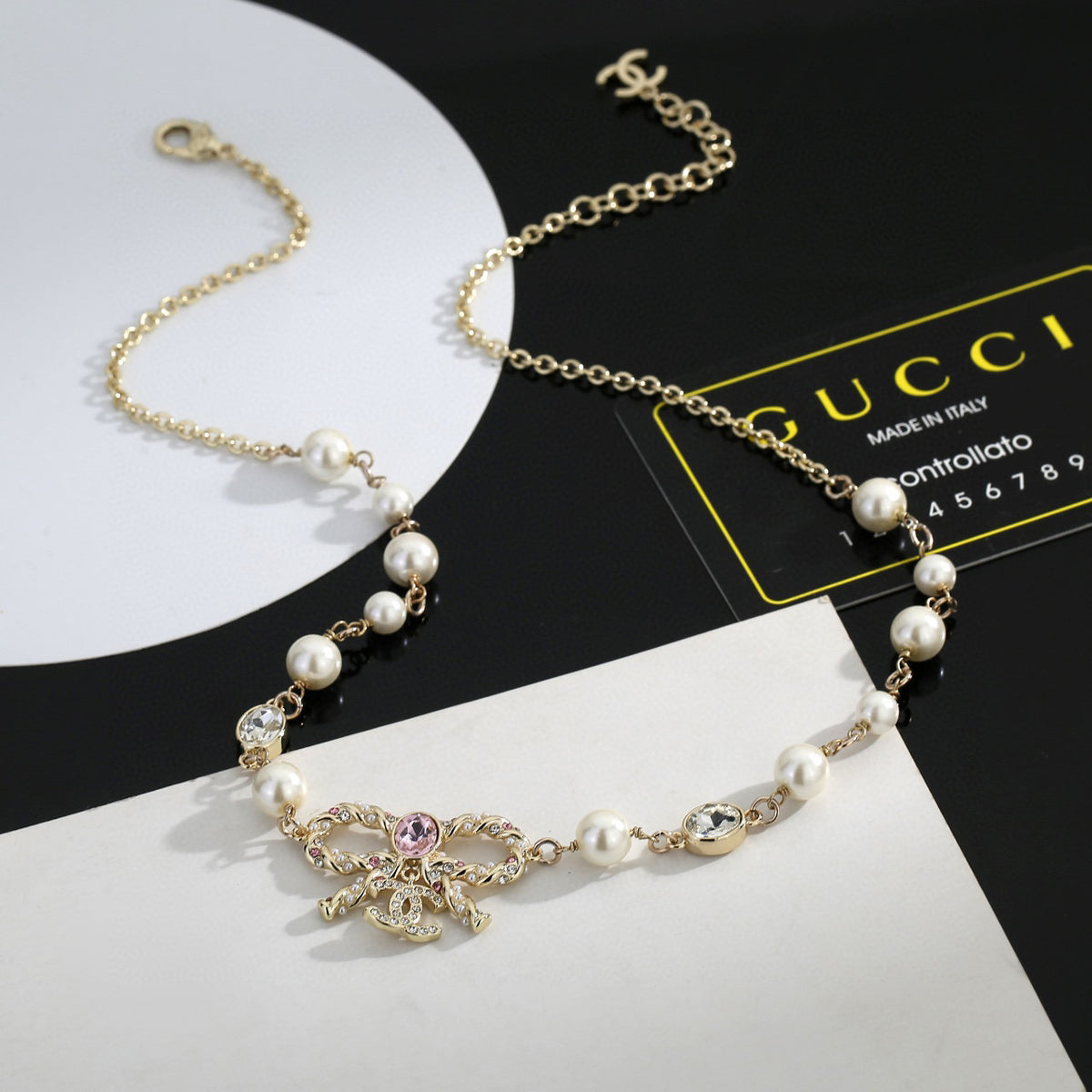 Chanel Bow Butterfly Pearl Circular Necklace - album image 1