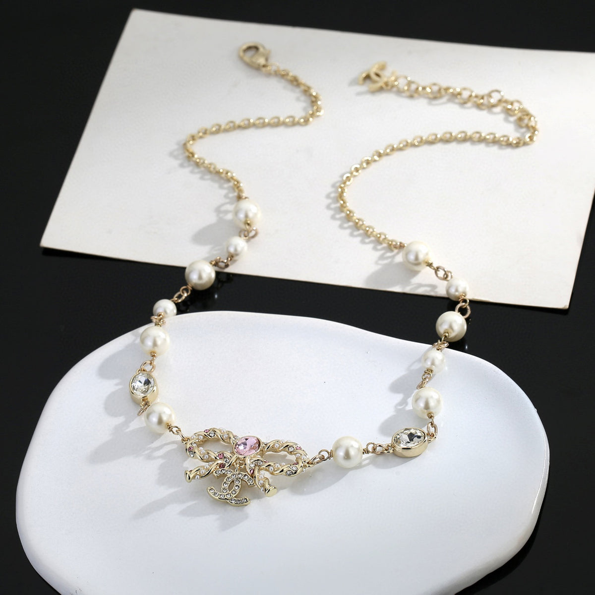 Chanel Bow Butterfly Pearl Circular Necklace - album image 6