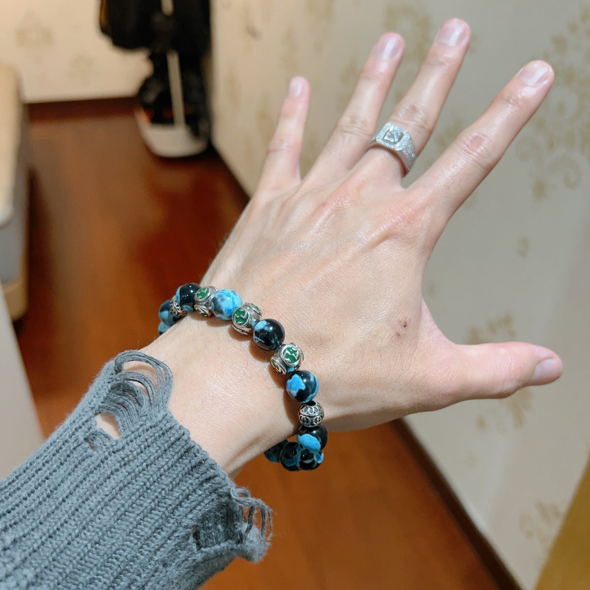 Gucci Anger Forest Interlocking G Agate Beaded Crystal Accent Antiqued Bracelet - album image 3