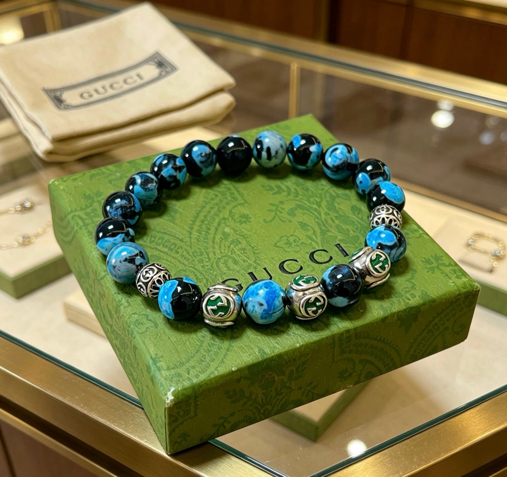 Gucci Anger Forest Interlocking G Agate Beaded Crystal Accent Antiqued Bracelet - album image 5