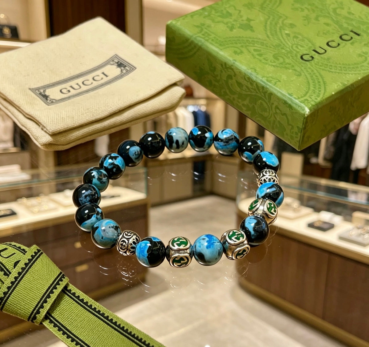 Gucci Anger Forest Interlocking G Agate Beaded Crystal Accent Antiqued Bracelet - album image 6