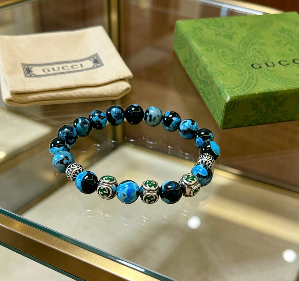 Gucci Anger Forest Interlocking G Agate Beaded Crystal Accent Antiqued Bracelet - album image 9